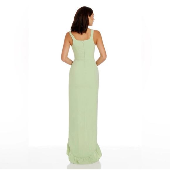 Dress the Population Charlene Ruffle Gown Dress Sage Green Large Wedding - Picture 3 of 13